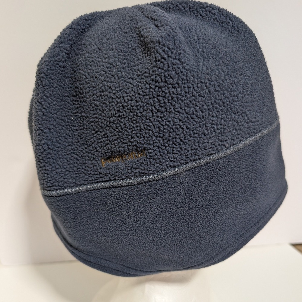 Patagonia Fleece Earflap Beanie Hat Unisex Blue Grey Winter Warm Skull Cap